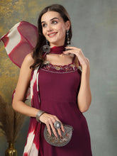 Women's Purple Solid & Embroidered Poly Crepe A-Line Kurta Dupatta Set-KDPURPLEHASSAL